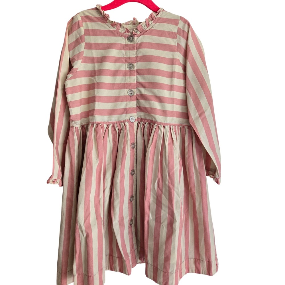 Pink Chicken New York Girls Dress Size‎ 7 Pink White Striped Ruffle